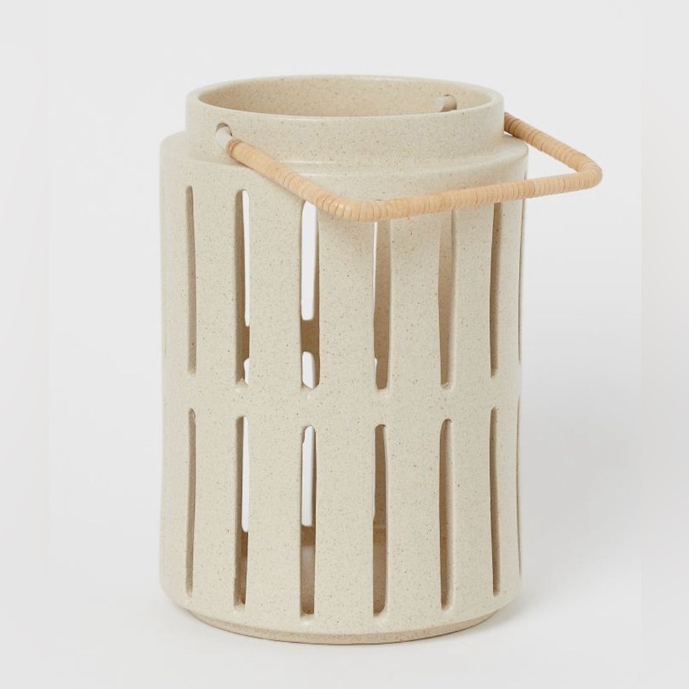 H&M home stoneware lantern candle holder beige modern cb2 shelf decor ceramic